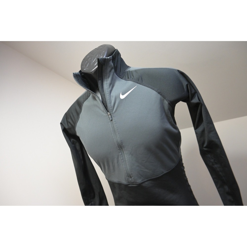 Nike Pro 1/4 Zip Pullover Jacket Womens Small Grey Black Dri-FIT Long Sleeve